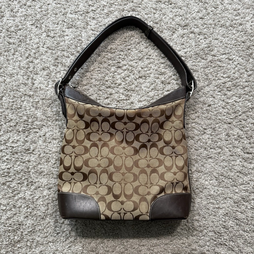 Vintage Coach Tan Monogram Jacquard Hobo Shoulder Bag F2K-6346